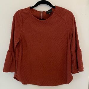 Rust Bell Sleeve Top -Women’s 3/4 Length Flared Sleeve Blouse, Boho Style, Small